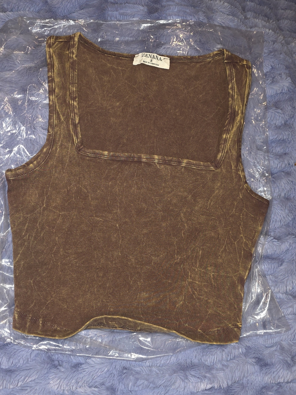 Zenana Outfitters Brown Washed Square Neck Tank